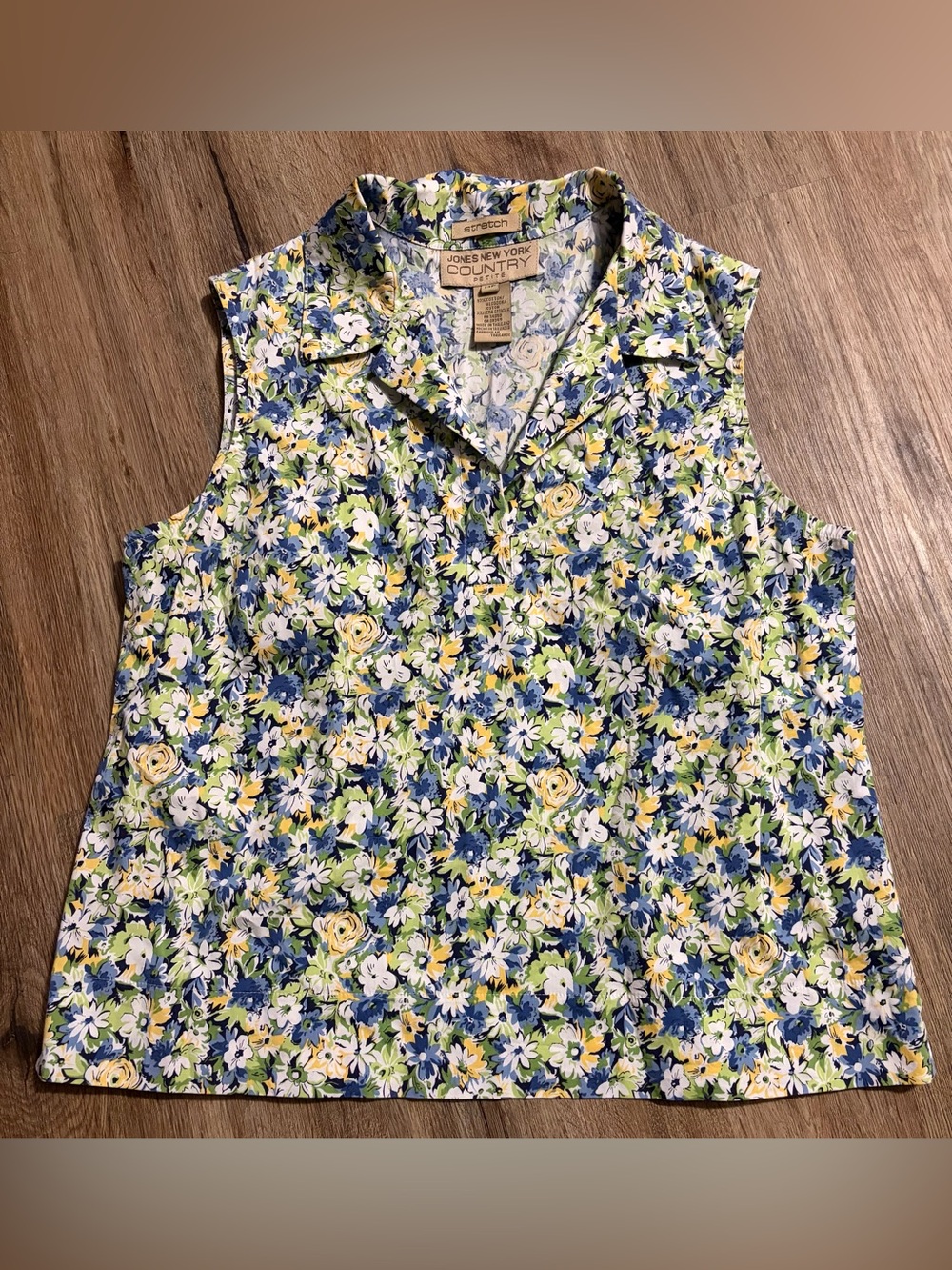 Jones New York Country - Floral Sleeveless Collared Blouse - Size 14 Petite